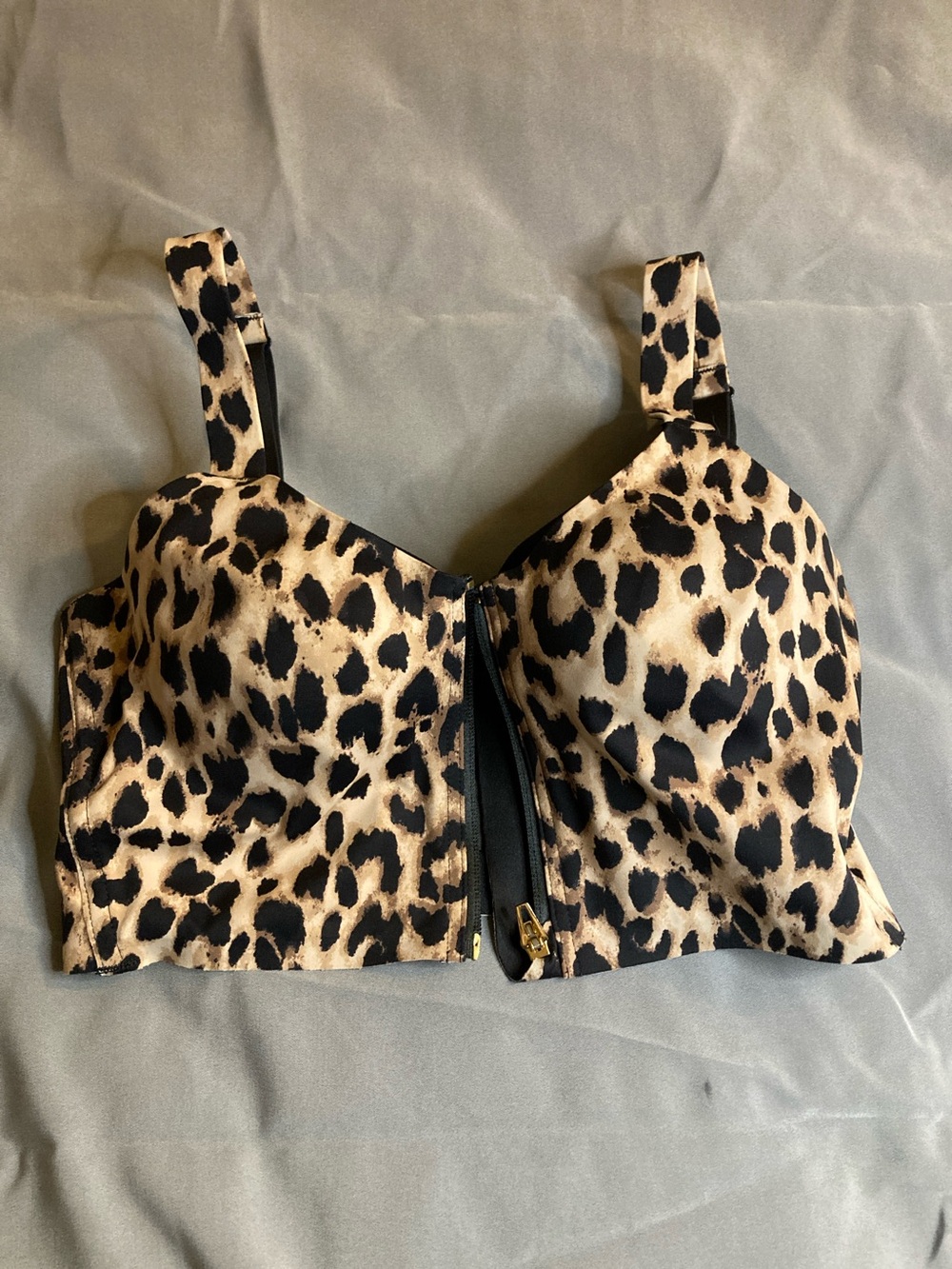 Victoria's Secret Leopard Zip-Front Bustier Bra - Black & Cream